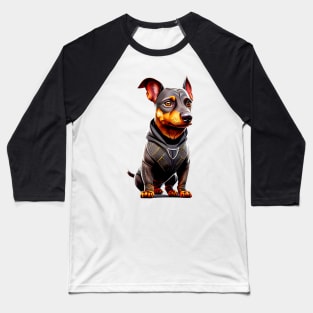 Futuristic Fido: Sleek Dachshund in Black and Silver Suit Tee Baseball T-Shirt